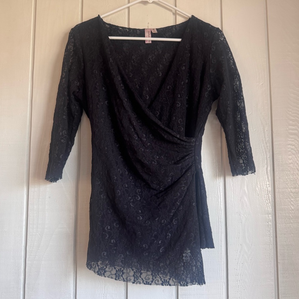 Sweet Pea Y2K Black Lace V Neck Blouse